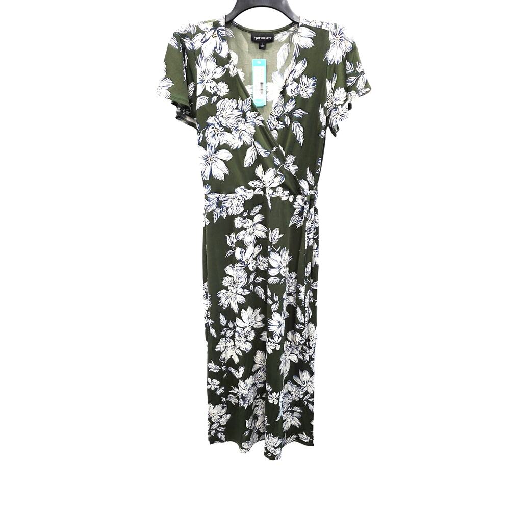 Fortune + Ivy Irene Faux Wrap Maxi Dress M Green Floral Brushed Knit NWT